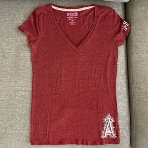 Los Angeles MLB ANGELS Pink Victoria Secret women’s Tshirt Rhinestones Red Med